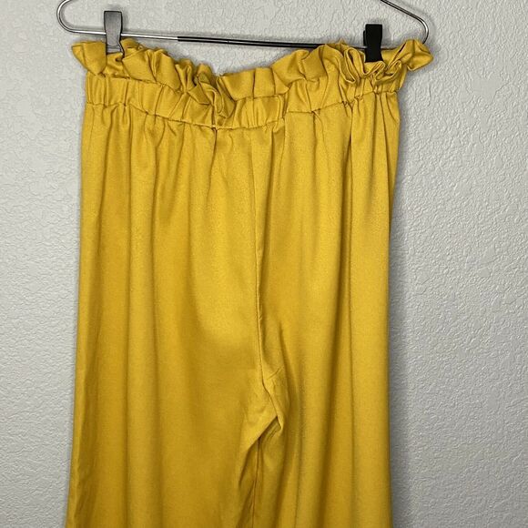 Shein Mustard Yellow Paperbag Waist Bow Detail Culotte Pants Size Medium - Picture 6 of 8